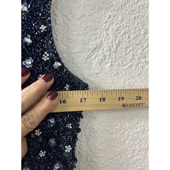 Adrianna Papell Sequined Floral Mesh Keyhole Dress Long Size 8 Fairy‎ Twilight - Picture 7 of 11